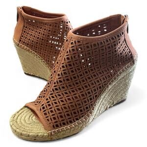 Vince Camuto Lereena Espadrille Wedge Sandals 6M Tan Pink Leather Zip Back NEW